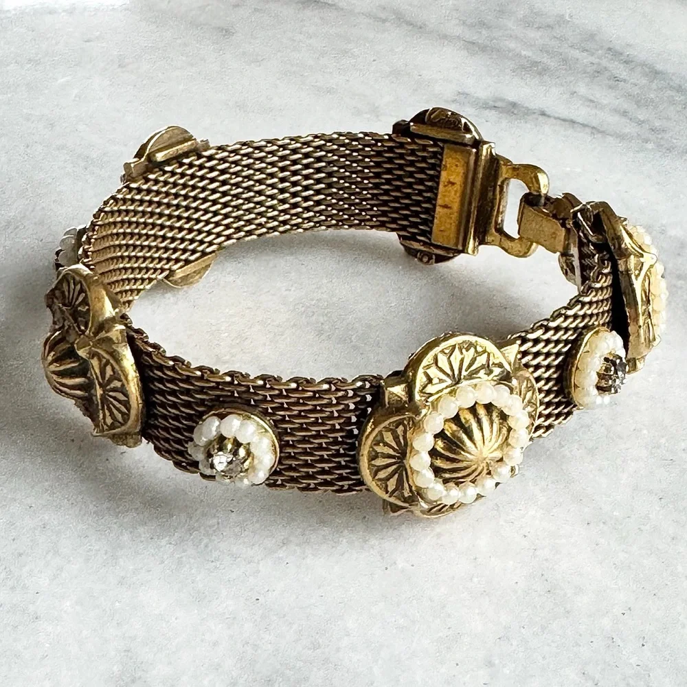 Vintage Victorian Revival Gold Tone Mesh Bracelet